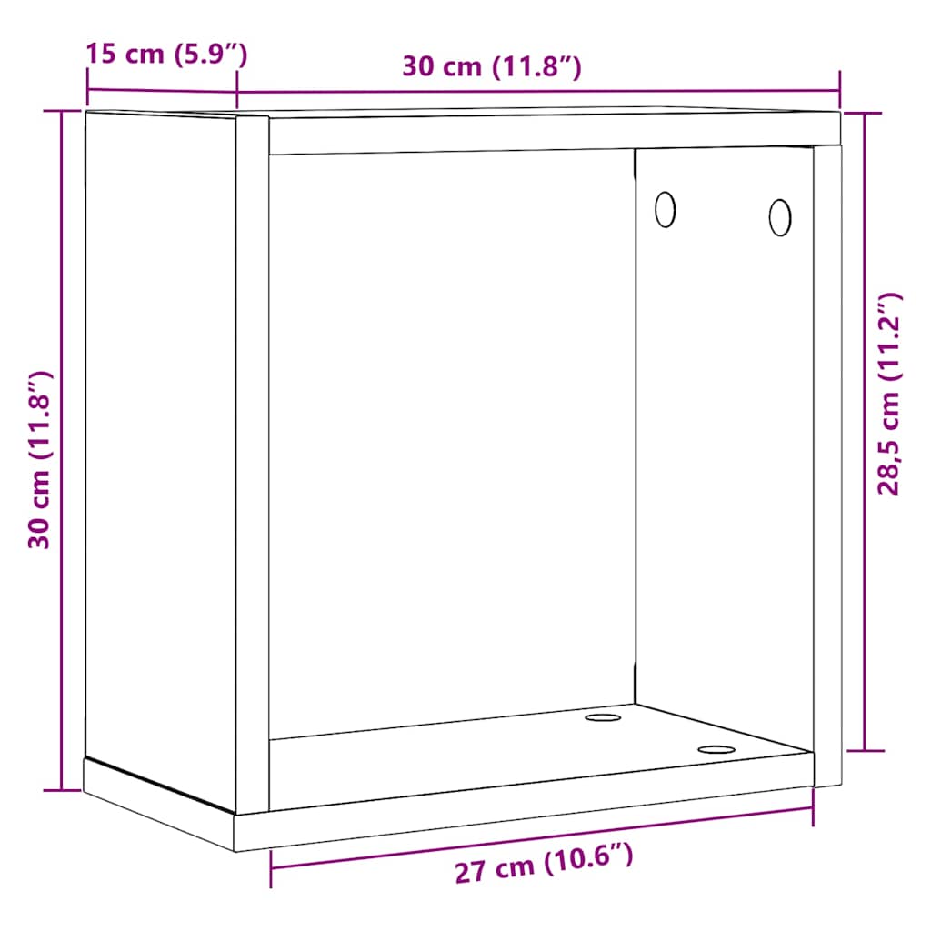 Wall Cube Shelves 2 pcs Black Oak 30x15x30 cm Engineered Wood