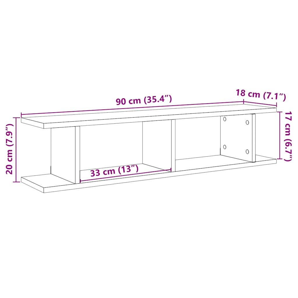 Wall Shelves 2 pcs Black Oak 90x18x20 cm Engineered Wood