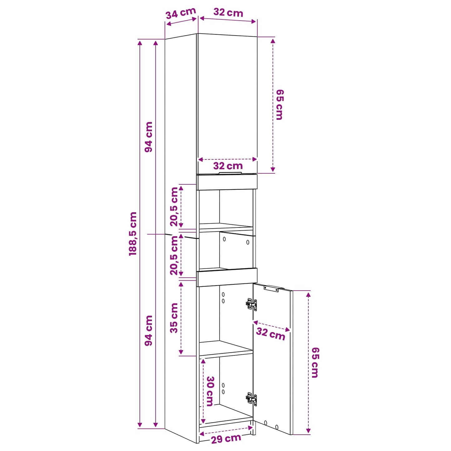 Bathroom Cabinet Black oak 32 x 34 x 188.5 cm Engineered Wood
