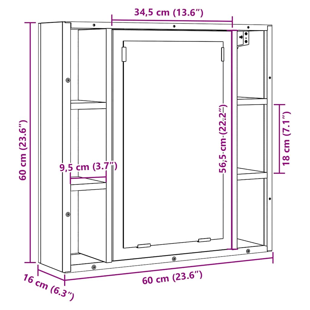 Bathroom Mirror Cabinet Black Oak 60x16x60 cm Engineered Wood