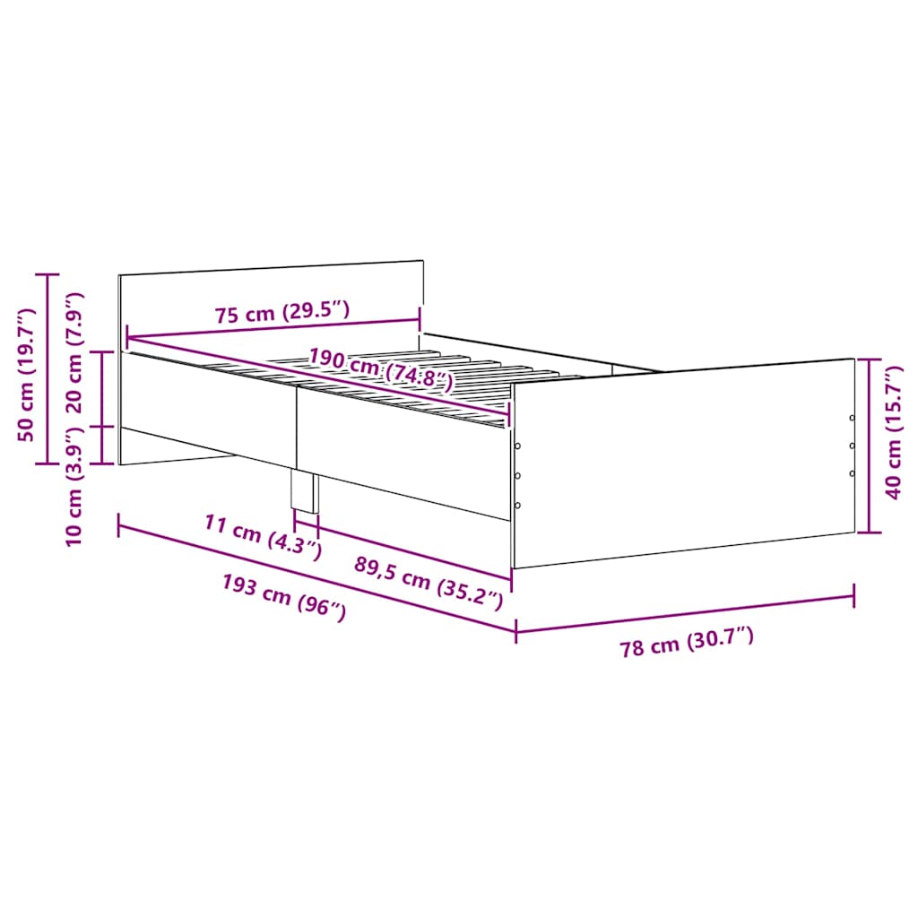 Bed Frame without Mattress Old Wood 75x190 cm Engineered Wood