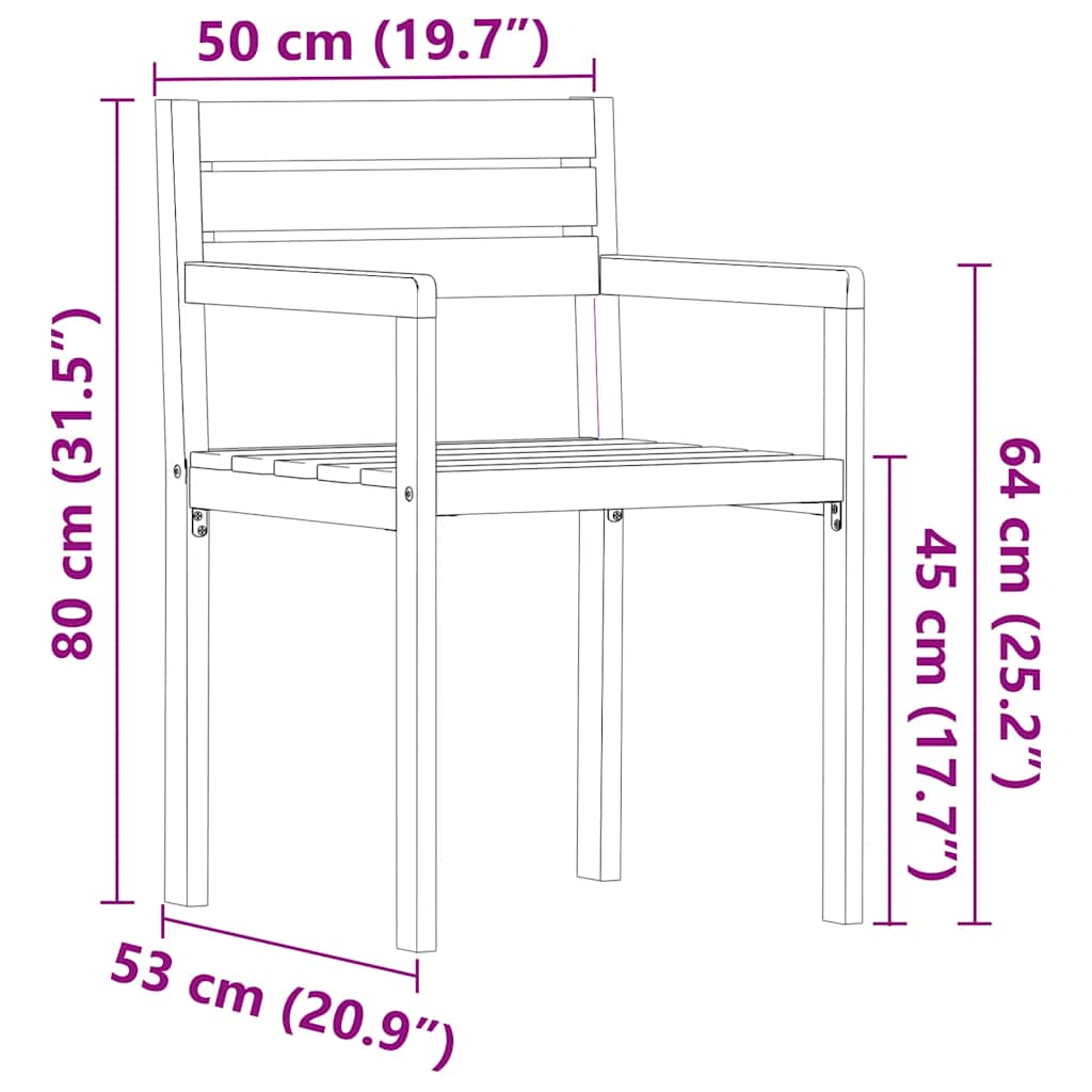 Garden Chairs 2 pcs 50x53x80 cm Solid Wood Acacia