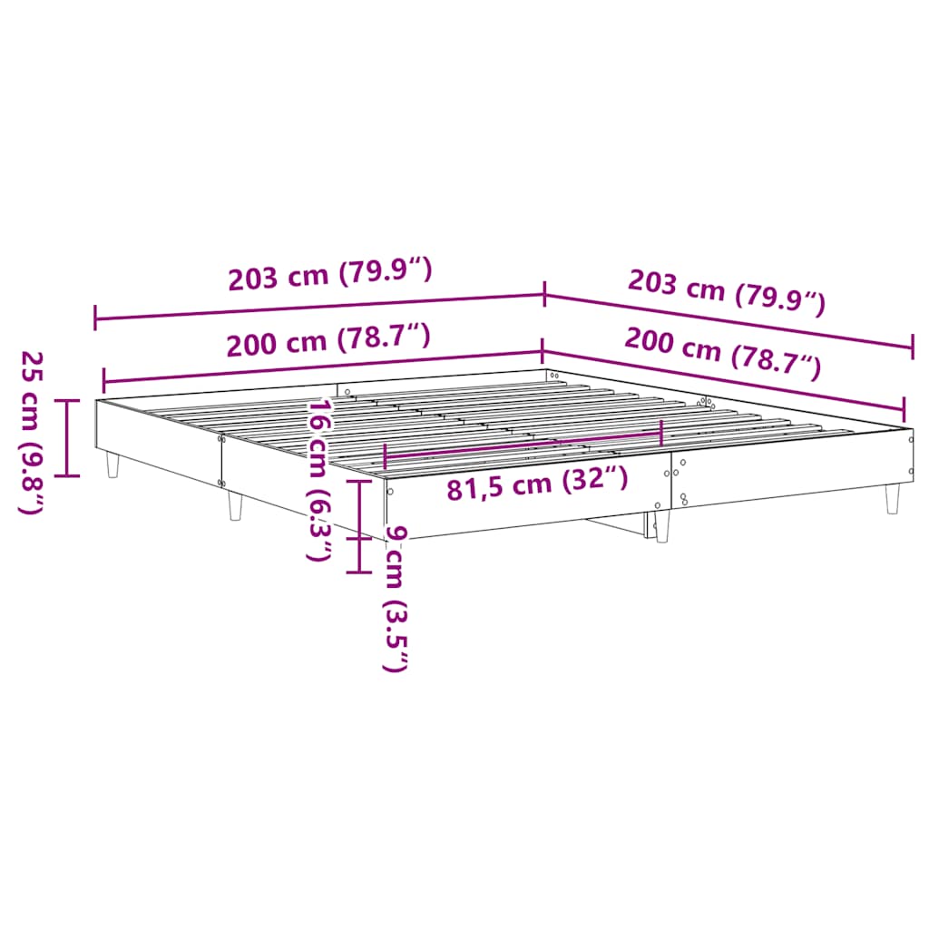 Bed Frame | Grey Sonoma | Engineered wood, Solid eucalyptus wood