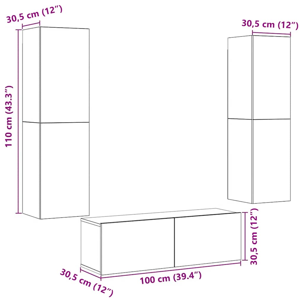 3 Piece Wall-mounted TV Cabinet Set Old Wood Engineered Wood