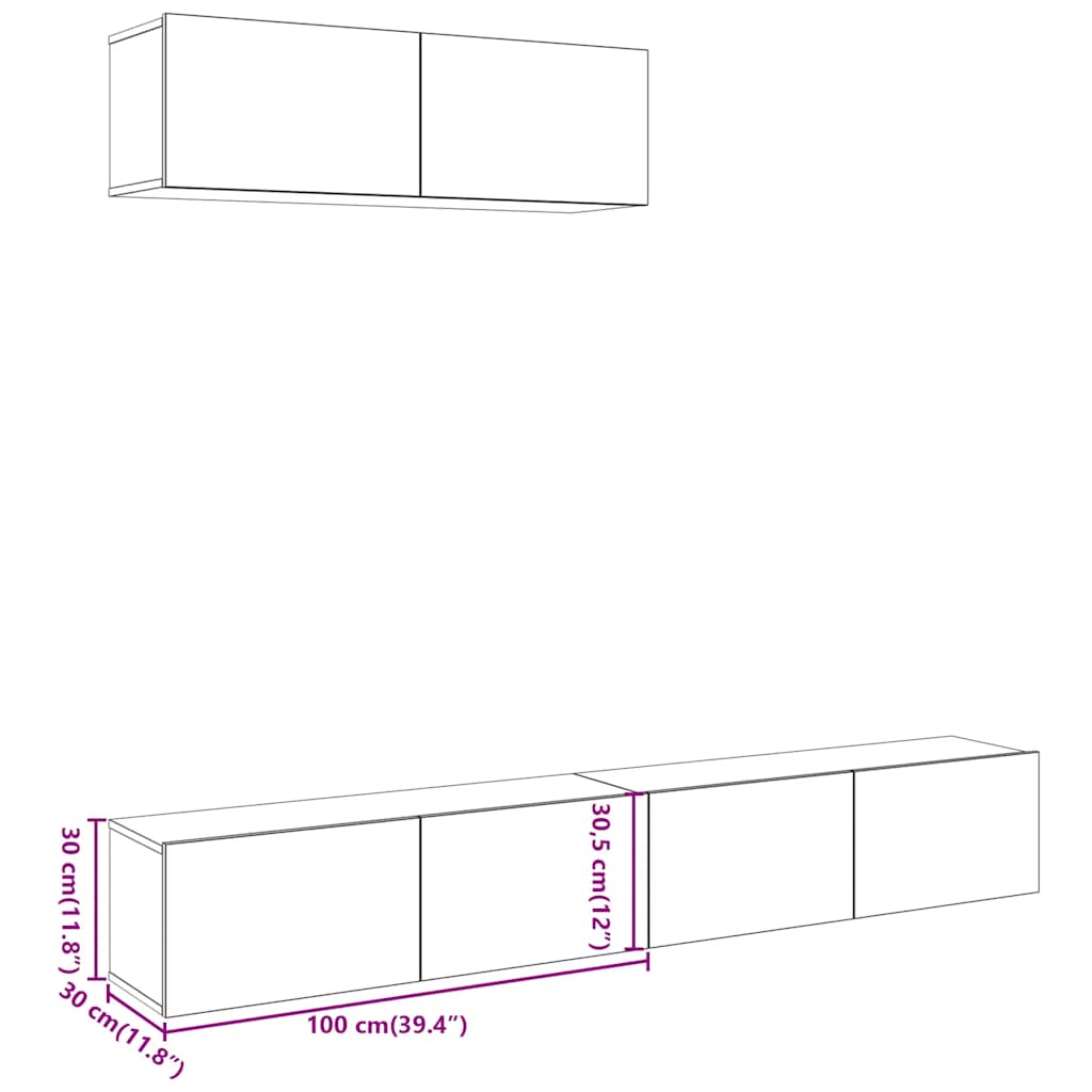 3 Piece Wall-mounted TV Cabinet Set Artisan Oak 100x30x30 cm