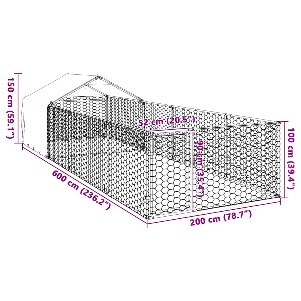Outdoor Dog Kennel with Run 6x2x1,5 m Galvanised Steel