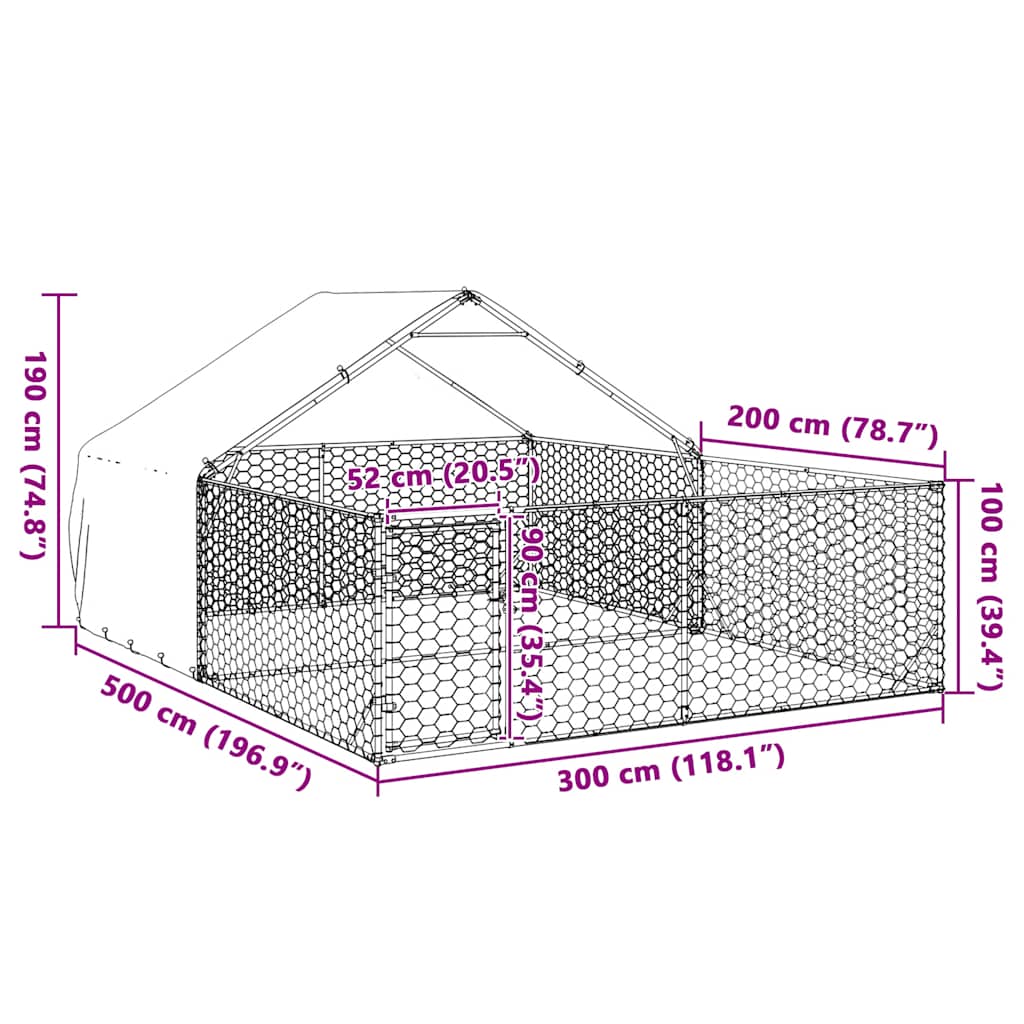 Outdoor Dog Kennel with Run 5x3x1,9 m Galvanised Steel