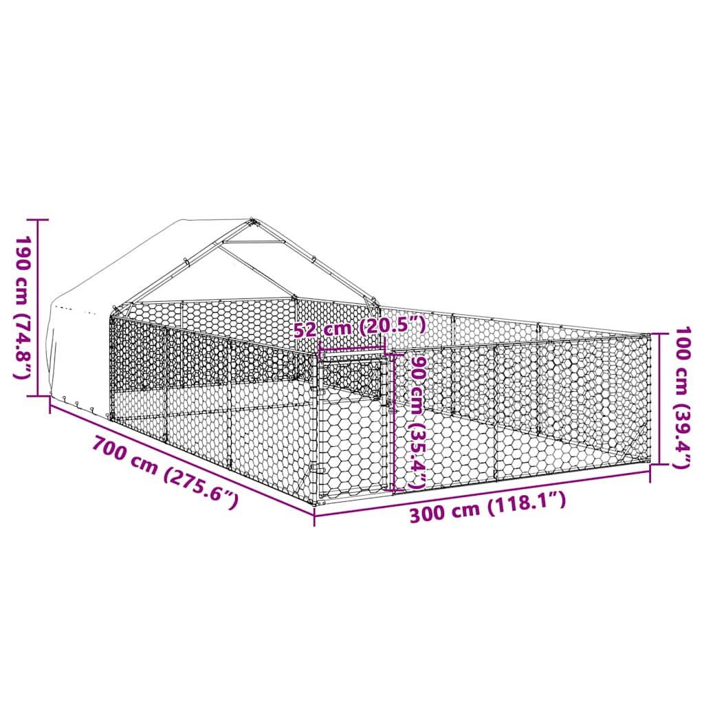 Outdoor Dog Kennel with Run 7x3x1,9 m Galvanised Steel