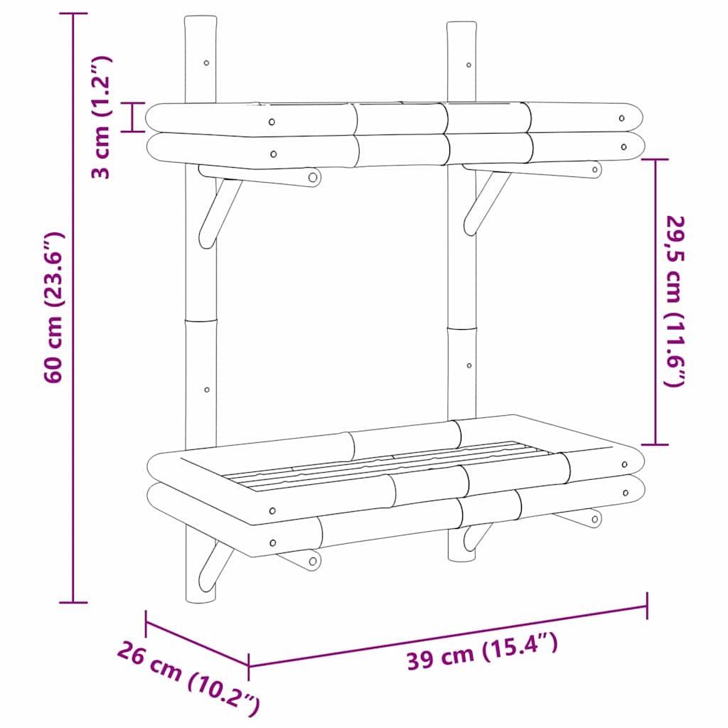 Wall Shelf with Shelf Wall-mounted Brown 39 x 26 x 60 cm Bamboo
