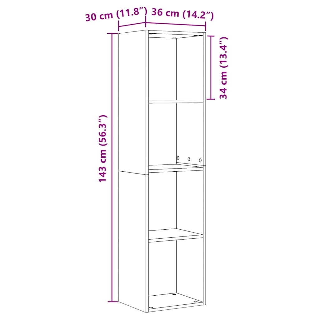 Bookshelf Black Oak 36x30x143 cm Engineered Wood