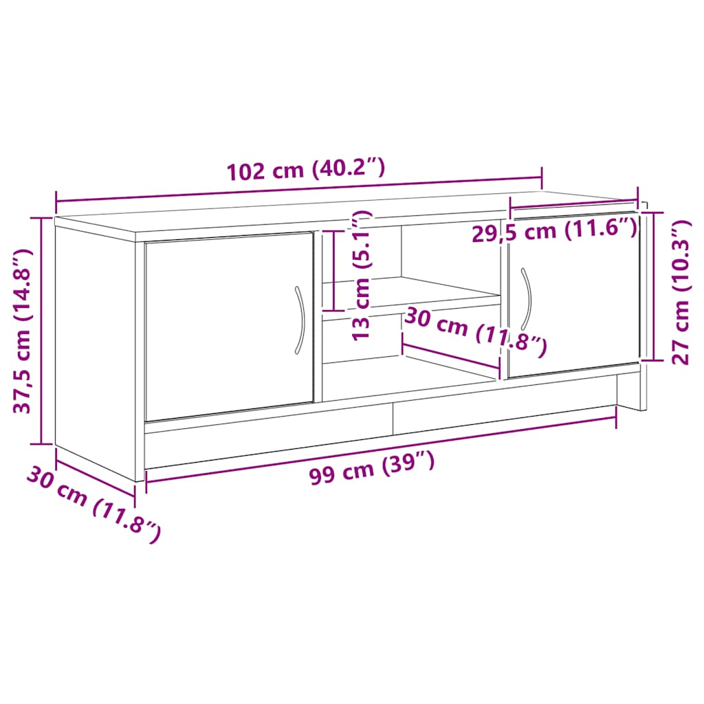 TV Cabinet Black Oak 102x30x37,5 cm Engineered Wood
