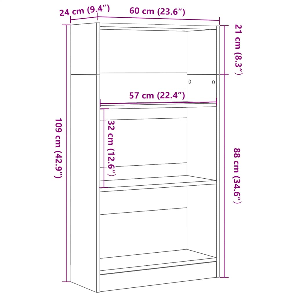 Bookcase Black Oak 60x24x109 cm Engineered Wood