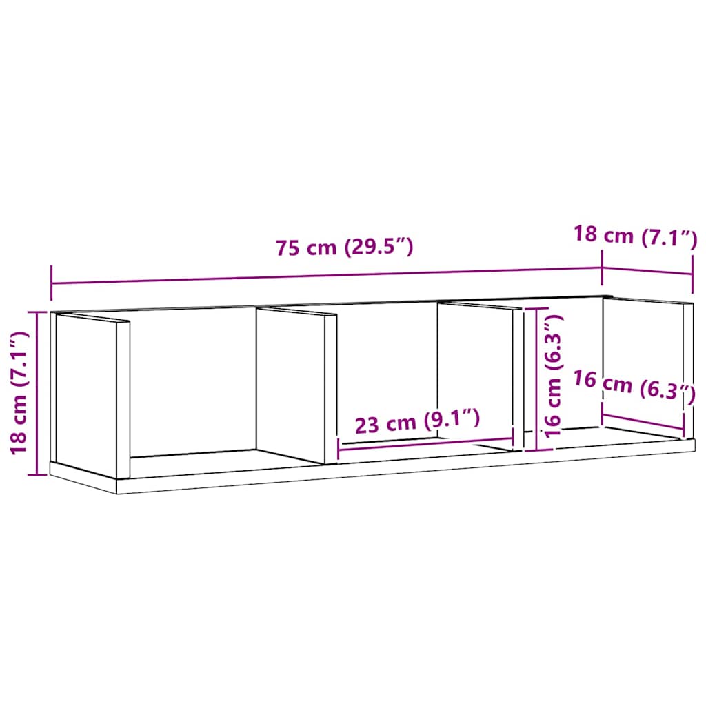 Wall Shelf Wall-Mounted Black Oak 75 x 18 x 18 cm