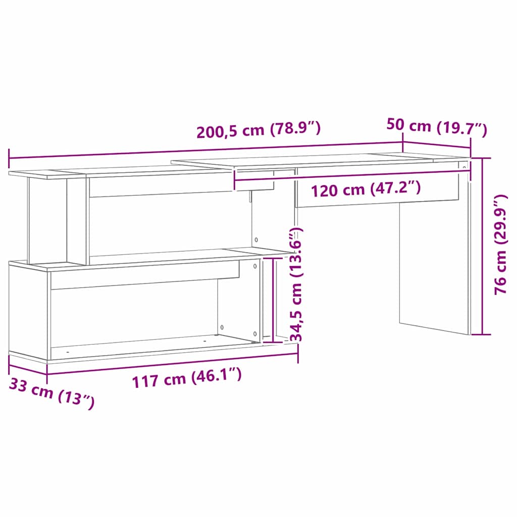 Desk Black Oak Engineered Wood 200 x 50 x 76 cm