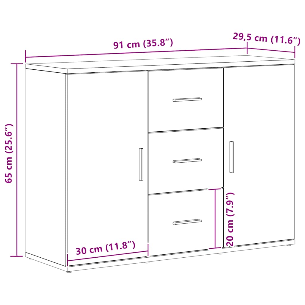 Sideboard Black Oak 91x29,5x65 cm Engineered Wood