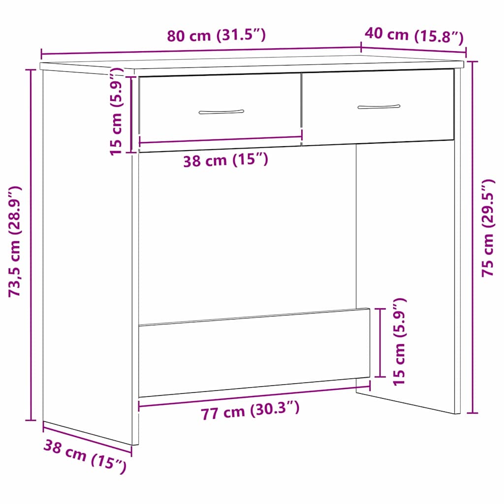 Desk Black Oak Engineered Wood 80 x 40 x 75 cm