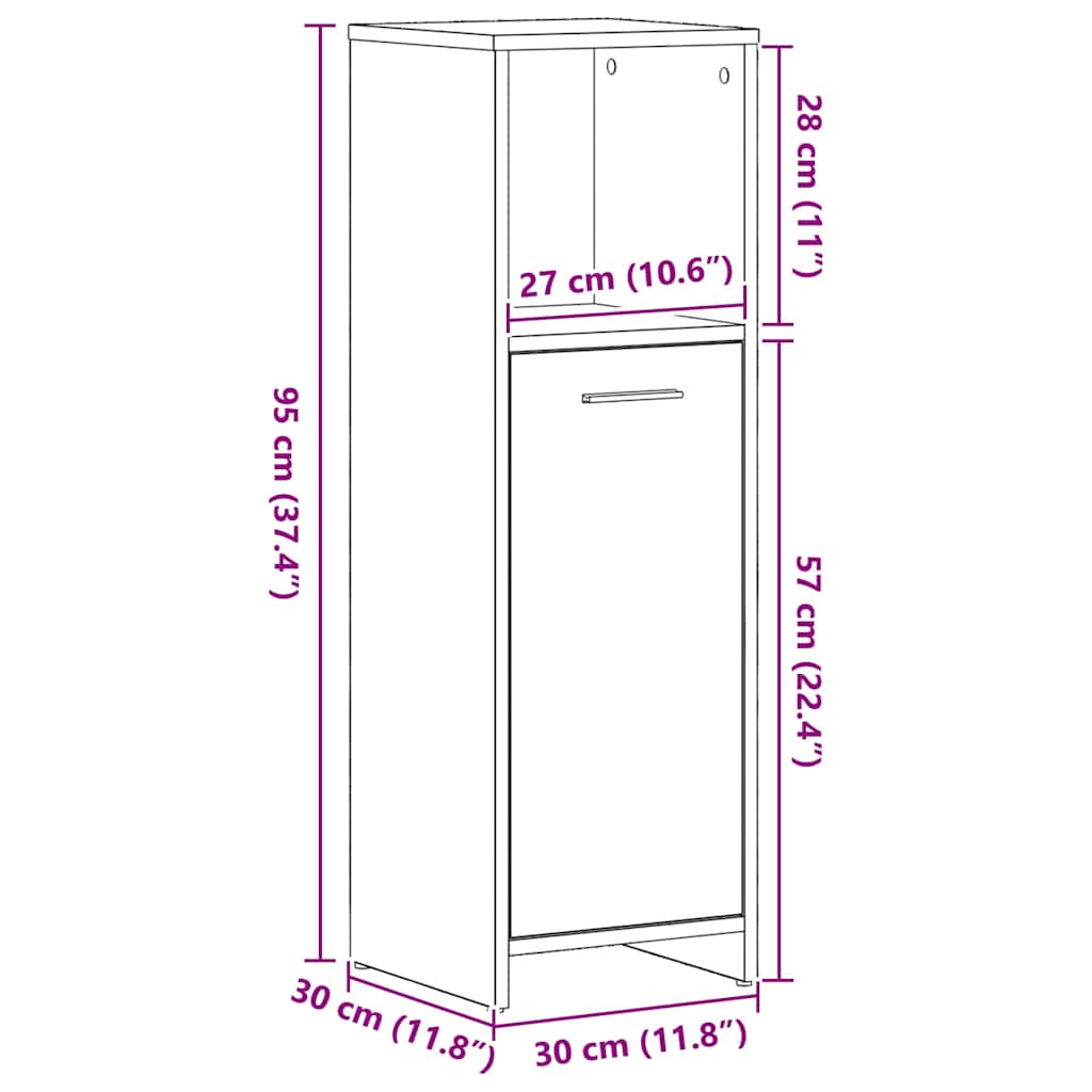 Bathroom Cabinet Black Oak 30x30x95 cm Engineered Wood