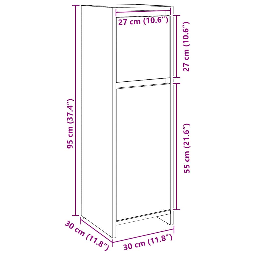 vidaXL Bathroom Cabinet Black Oak 30 x 30 x 95 cm Engineered wood
