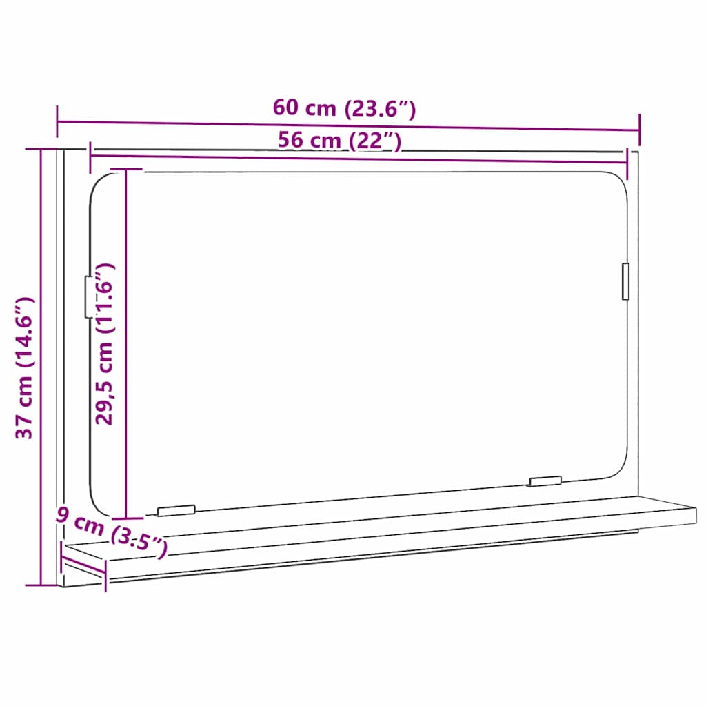 Mirror Shelf Black Oak 60 x 10.5 x 37 cm Engineered Wood