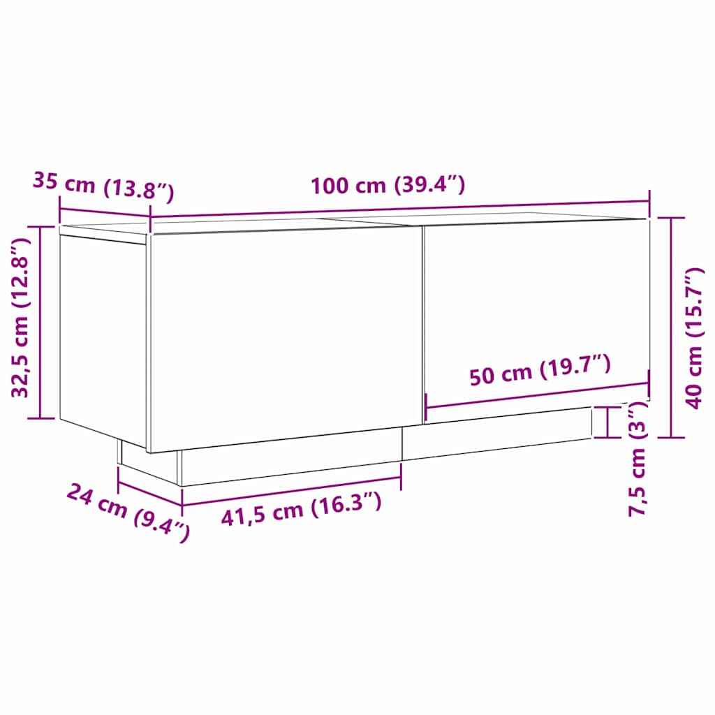 TV Cabinet 100 x 35 x 40 cm Black Oak Engineered Wood