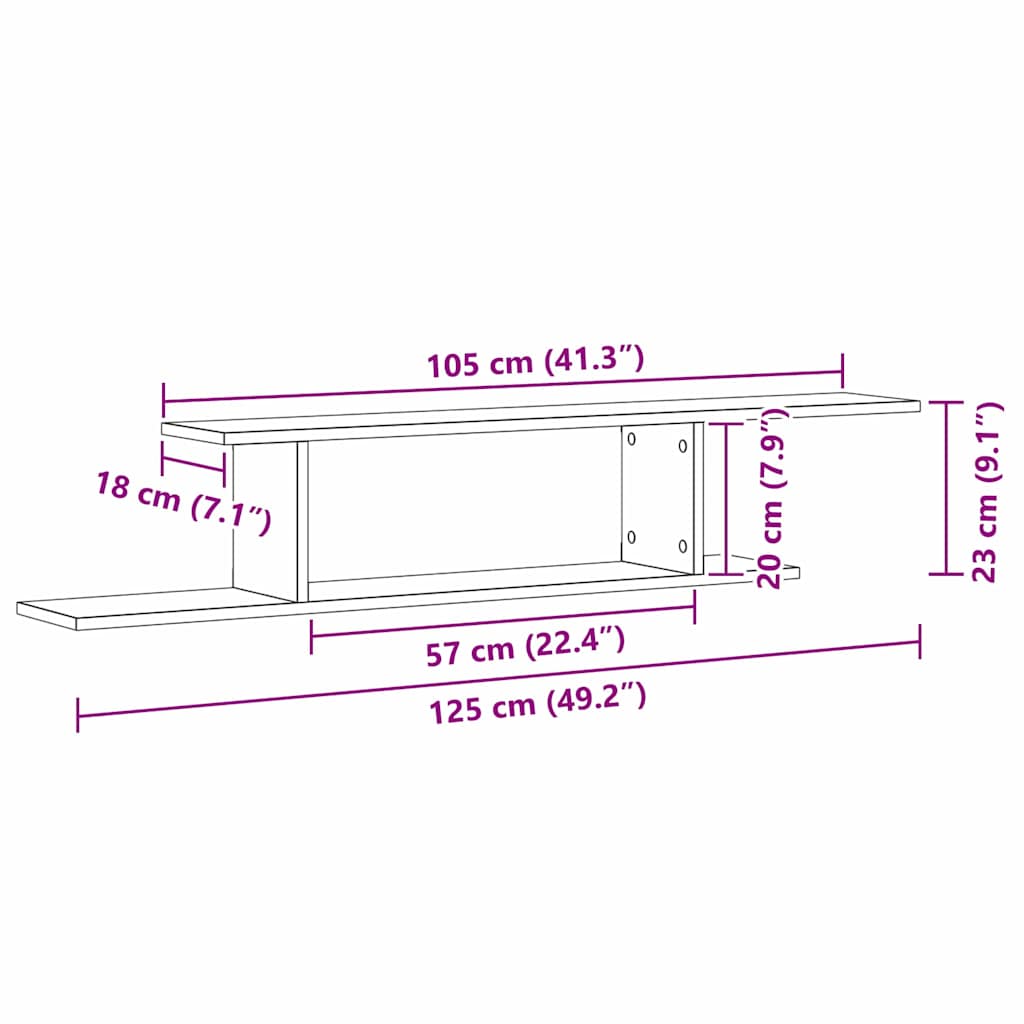 Wall-mounted TV Shelf Wall-Mounted Black Oak 125 x 18 x 23 cm