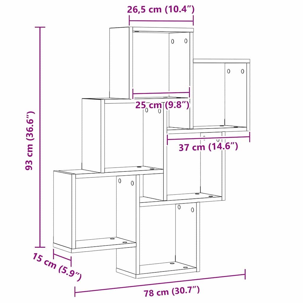 Wall Shelf Wall-Mounted Black Oak 78 x 15 x 93 cm