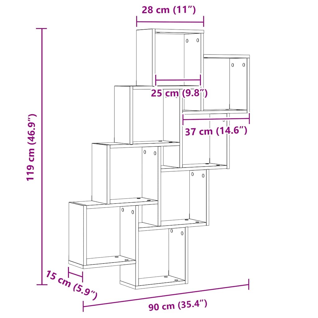 Wall Shelf Wall-Mounted Black Oak 90 x 15 x 119.5 cm
