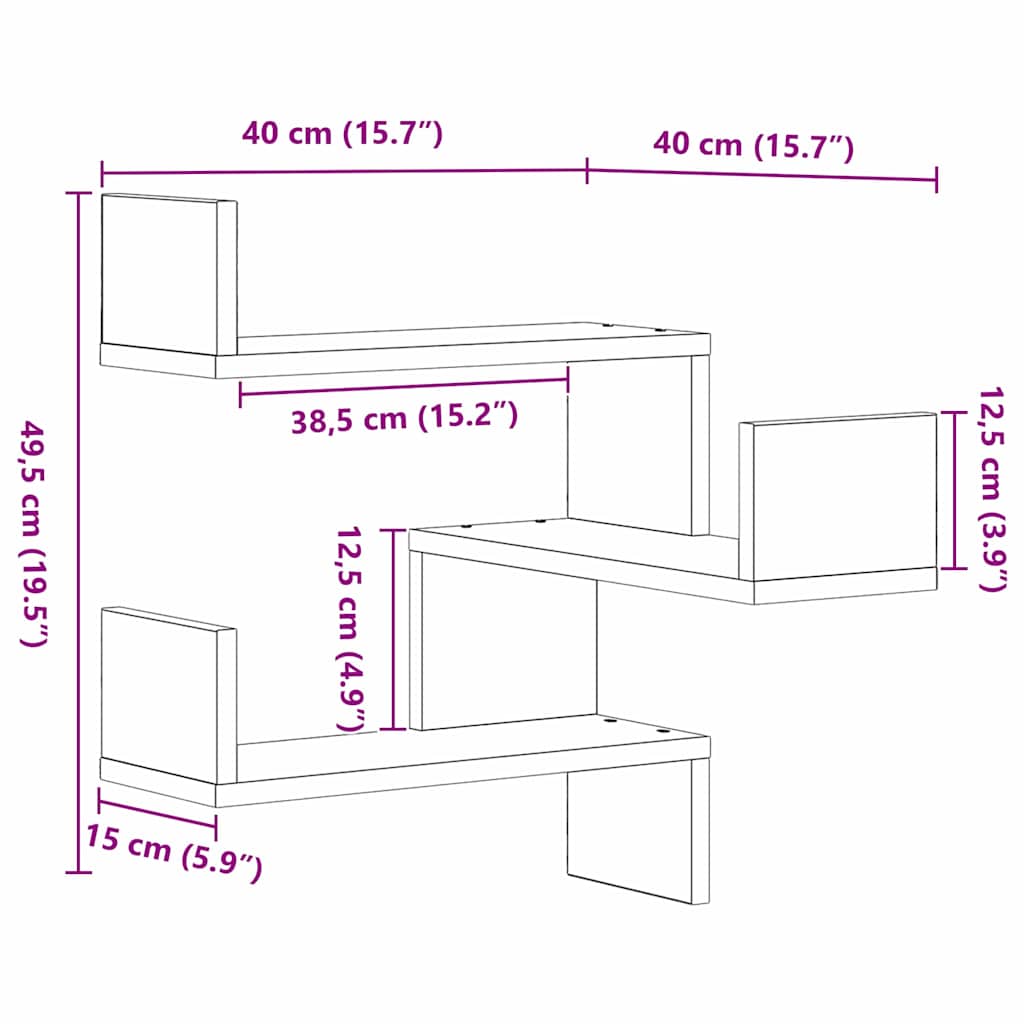 Wall Shelf 2 pcs Black Oak 40 x 40 x 49.5 cm Engineered Wood