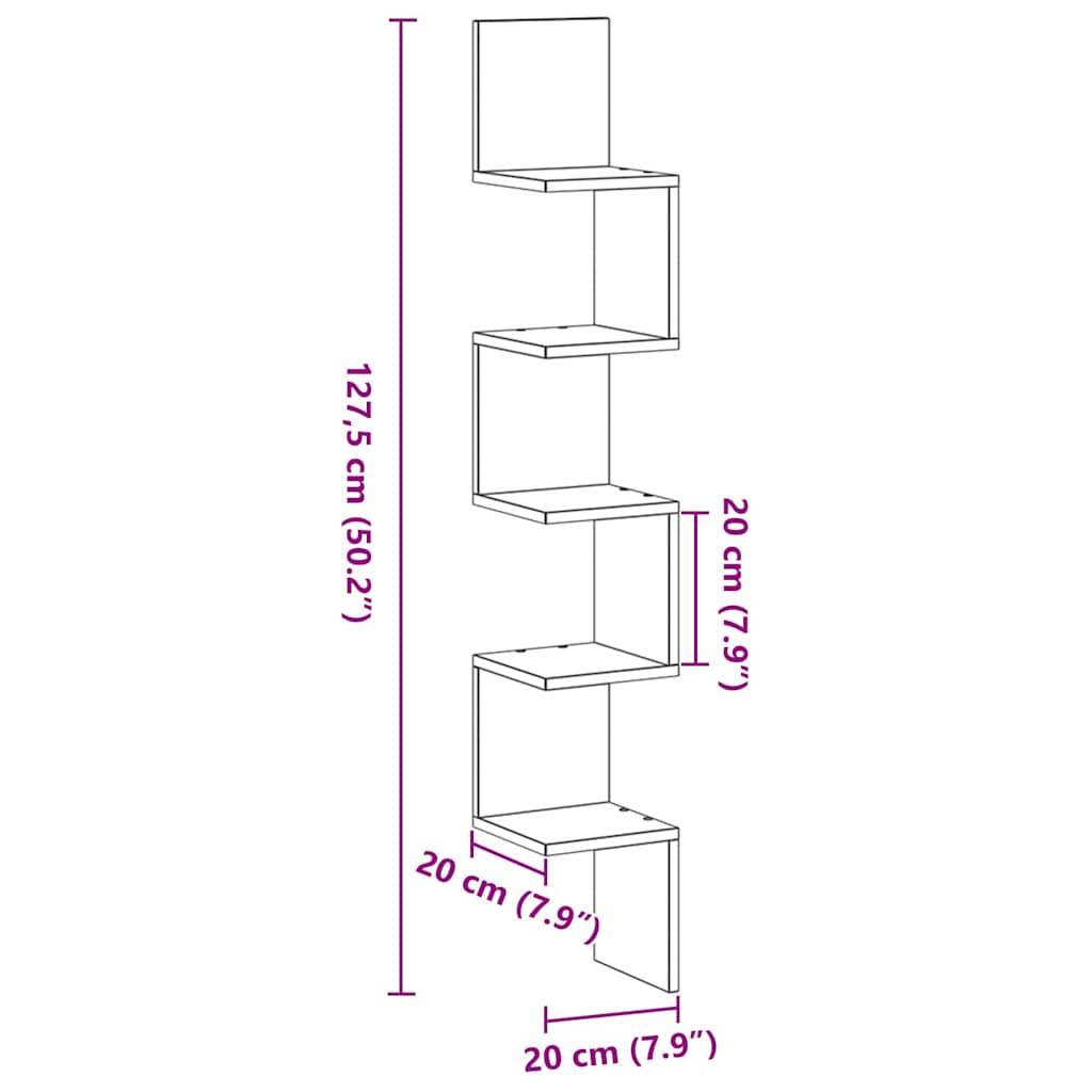 Corner Shelf Wall-Mounted Black Oak 20 x 20 x 127.5 cm