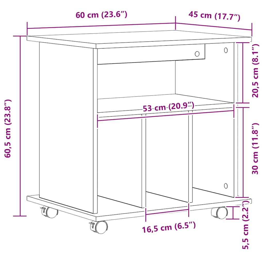Rolling Cabinet Black Oak 60 x 45 x 55 cm Engineered Wood