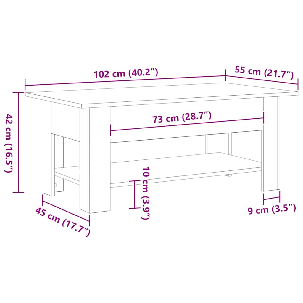 Coffee Table Black Oak 102 x 55 x 42 cm Engineered Wood