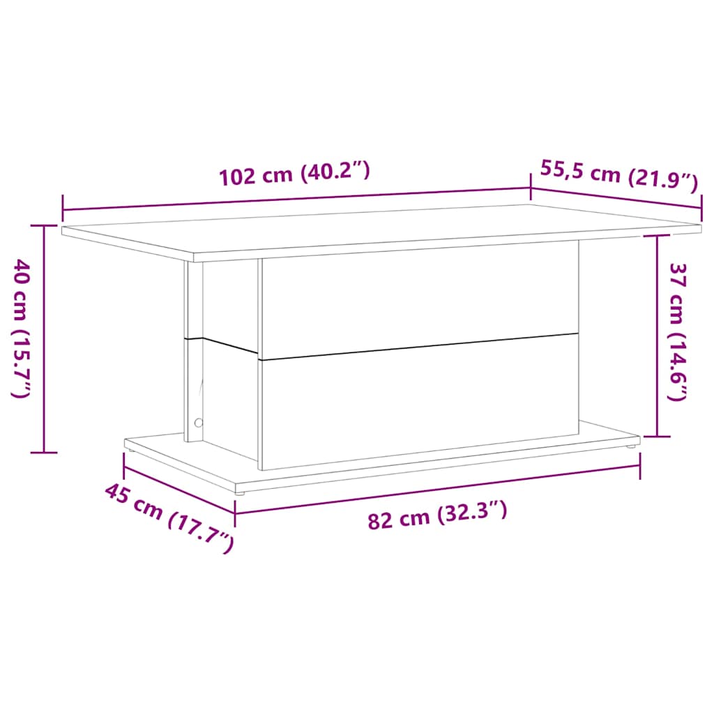 Coffee Table Black Oak 102 x 55.5 x 40 cm Engineered Wood