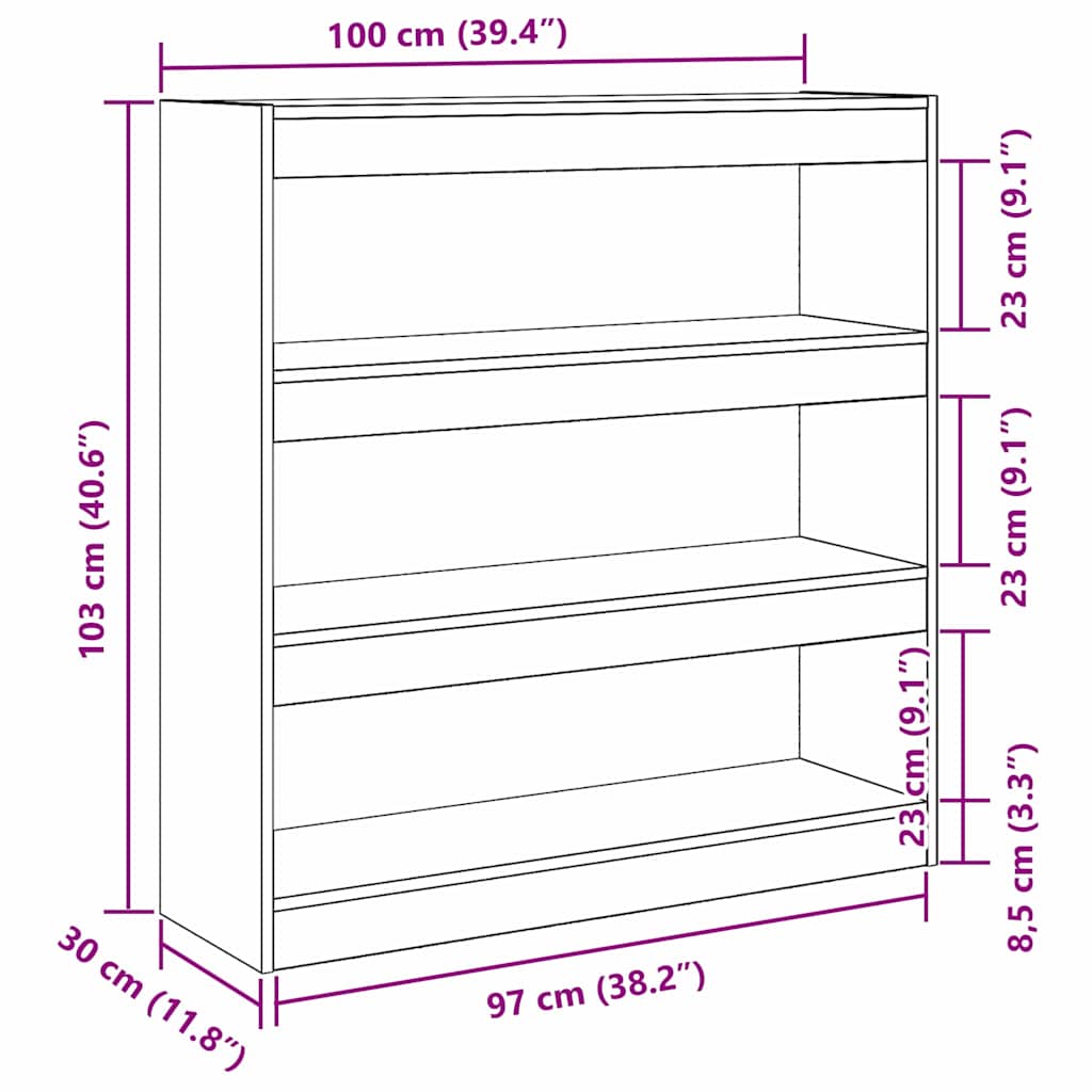 Book Cabinet 3-Tier 100 x 30 x 103 cm Engineered Wood Black Oak