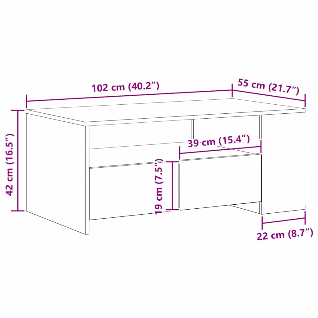 Coffee Table Artisan Oak 102 x 55 x 43.5 cm Engineered Wood