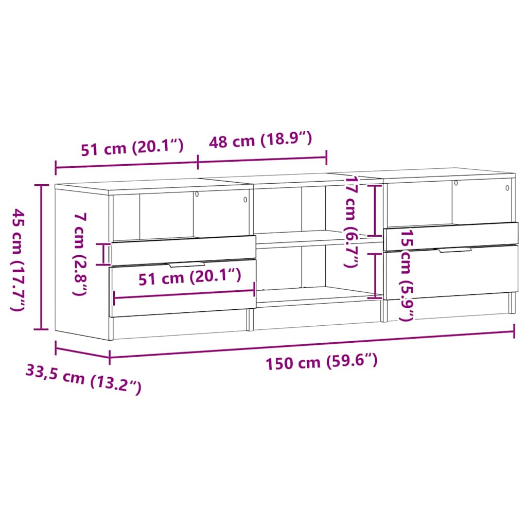 TV Cabinet Black Oak 150 x 33.5 x 45 cm Engineered Wood