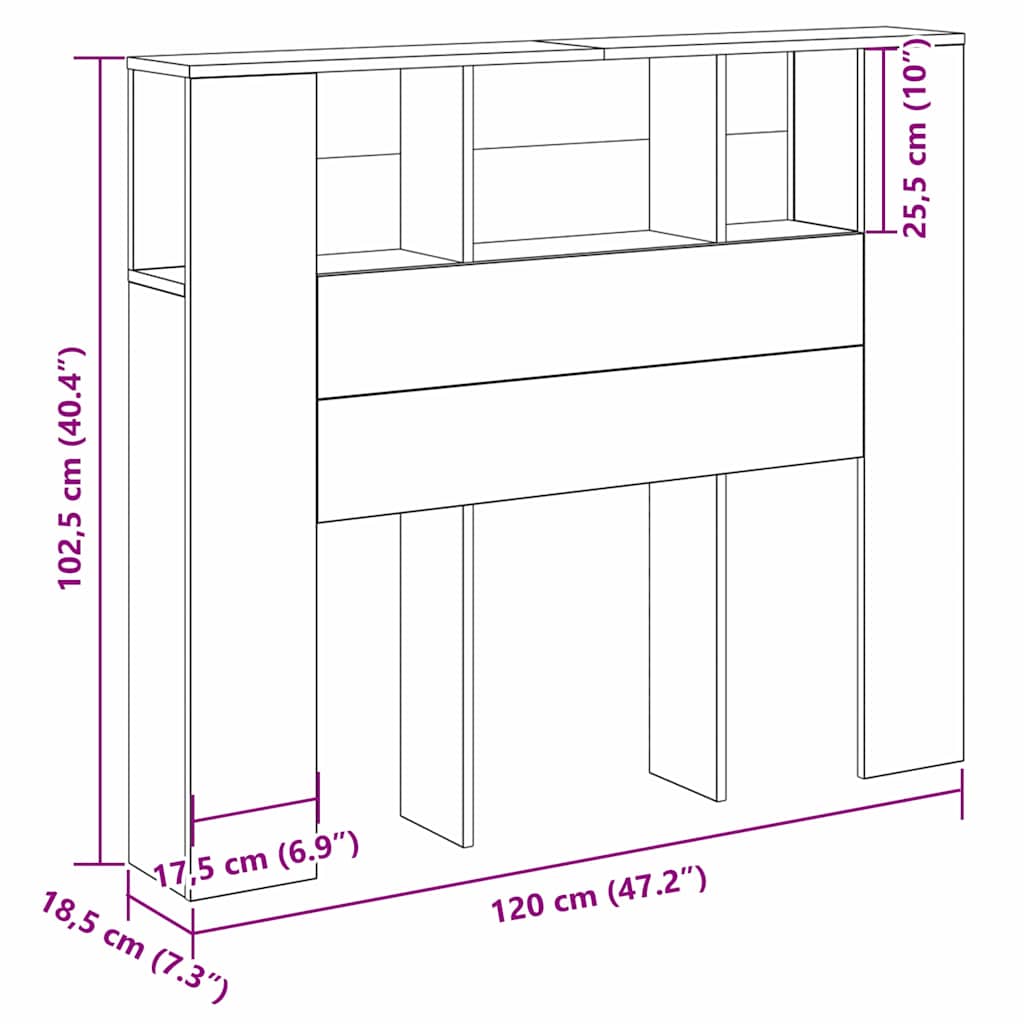 Headboard Cabinet with Shelf Black Oak 120 x 18.5 x 102.5 cm
