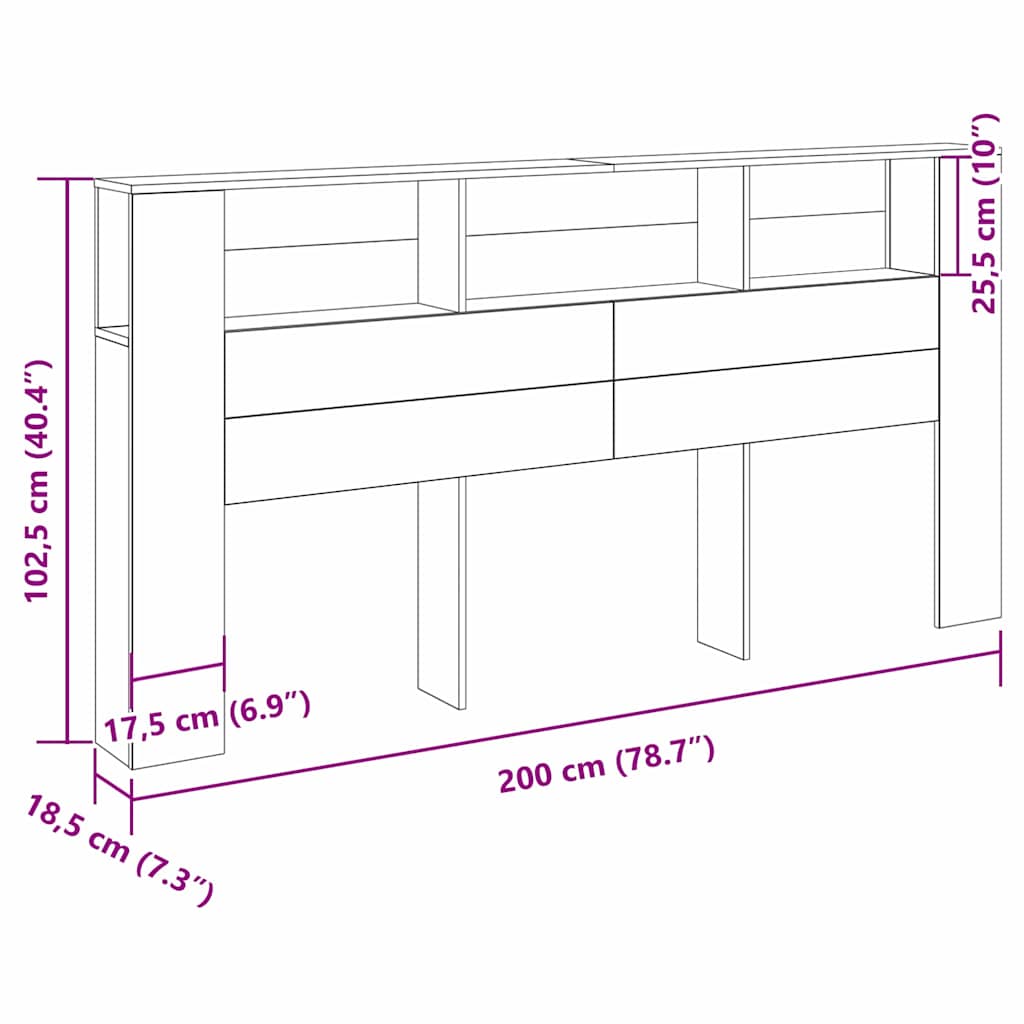 Headboard Cabinet with Shelf Black Oak 200 x 18.5 x 102.5 cm
