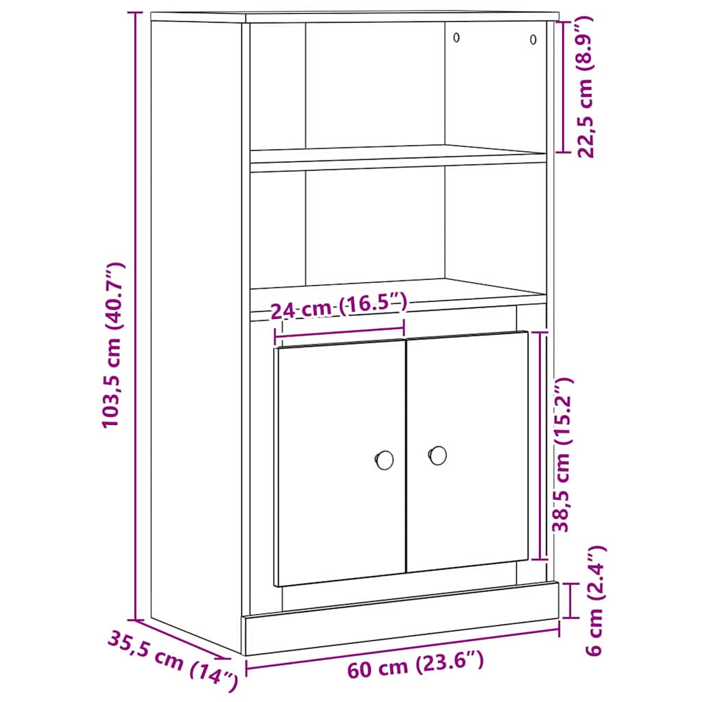Highboard Black Oak 60 x 35.5 x 103.5 cm Engineered Wood