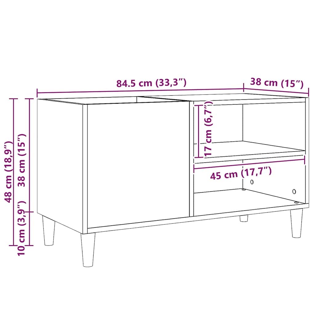 Record Cabinet Black oak 84.5 x 38 x 48 cm Engineered Wood