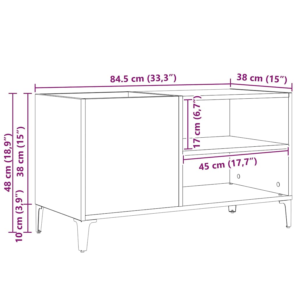 Record Cabinet Black Oak 84.5 x 38 x 48 cm Engineered Wood