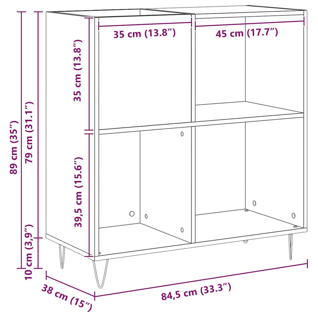 Record Cabinet Artisan oak 85 x 38 x 89 cm Engineered Wood