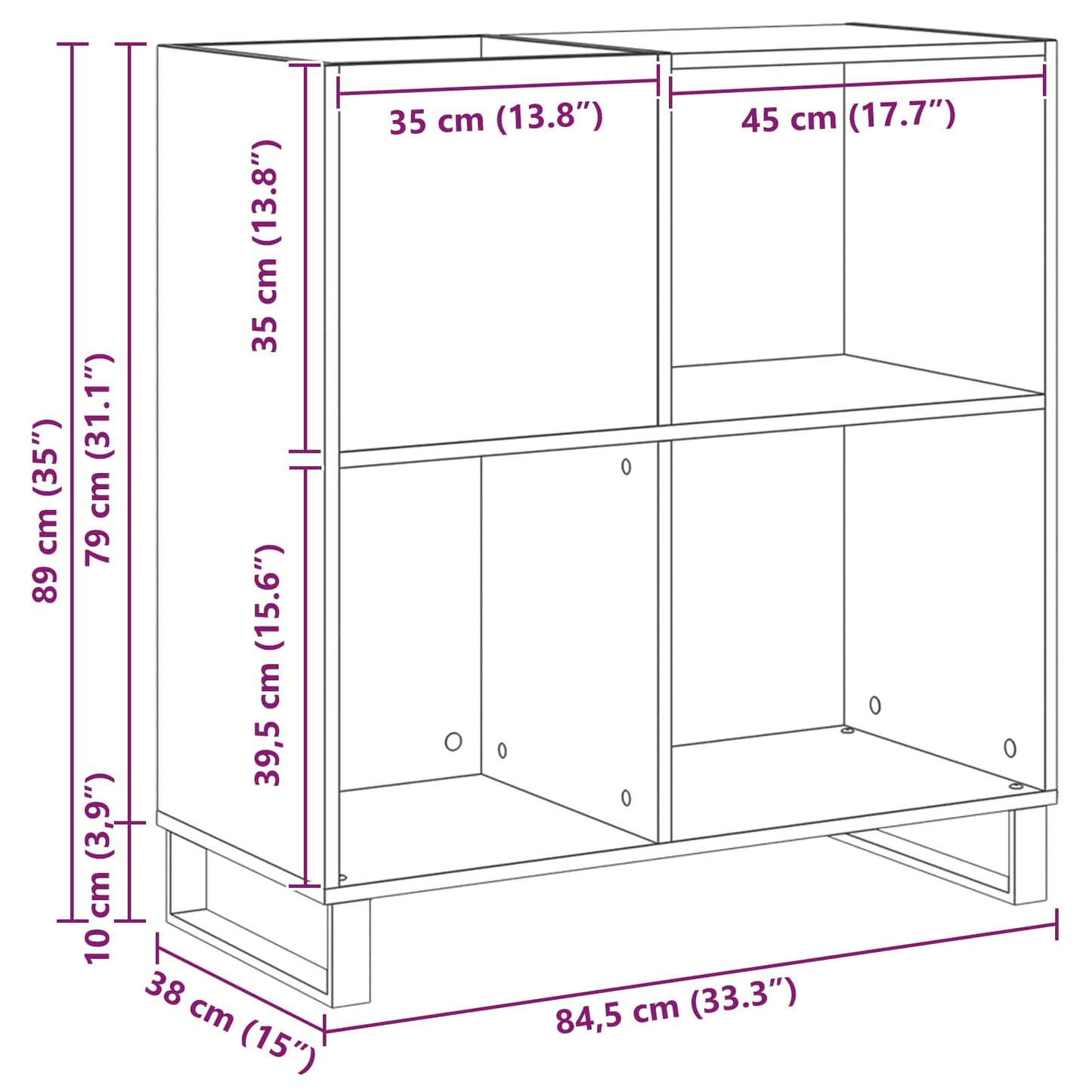 Record Cabinet Black Oak 84.5 x 38 x 89 cm Engineered Wood