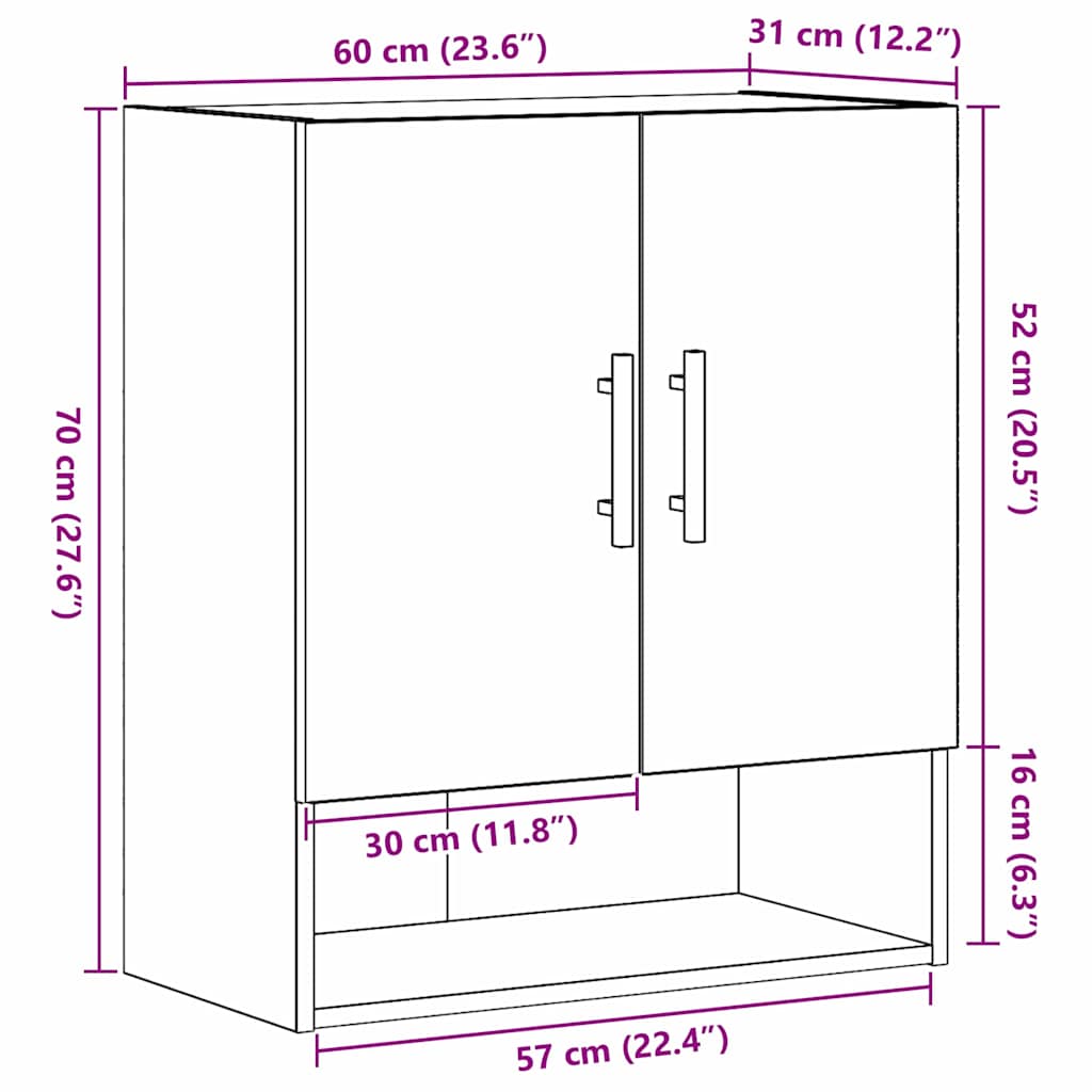 Wall-mounted Cabinet Black Oak 60 x 31 x 70 cm Engineered Wood