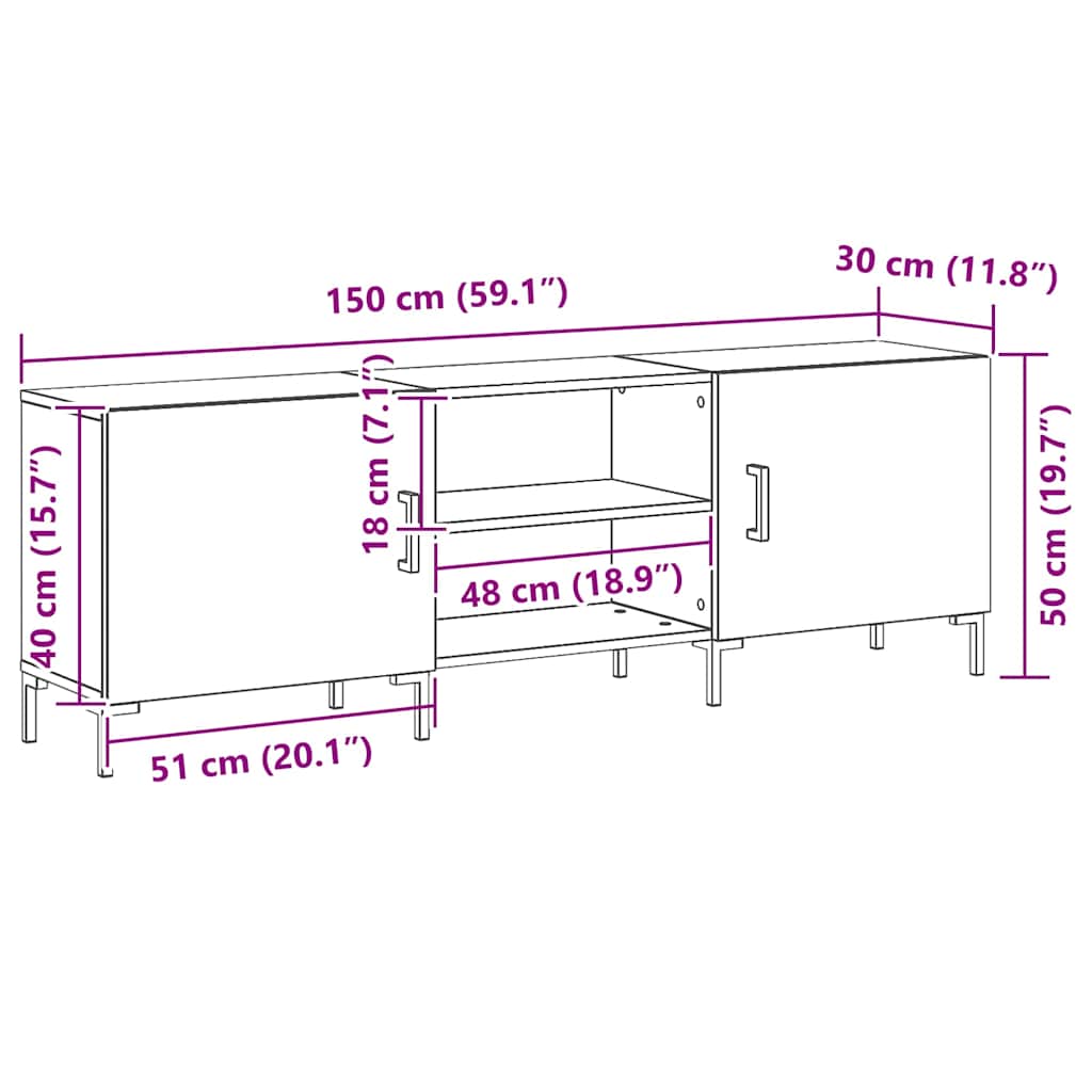 TV Cabinet Set 150 x 30 x 50 cm Black Oak Engineered Wood