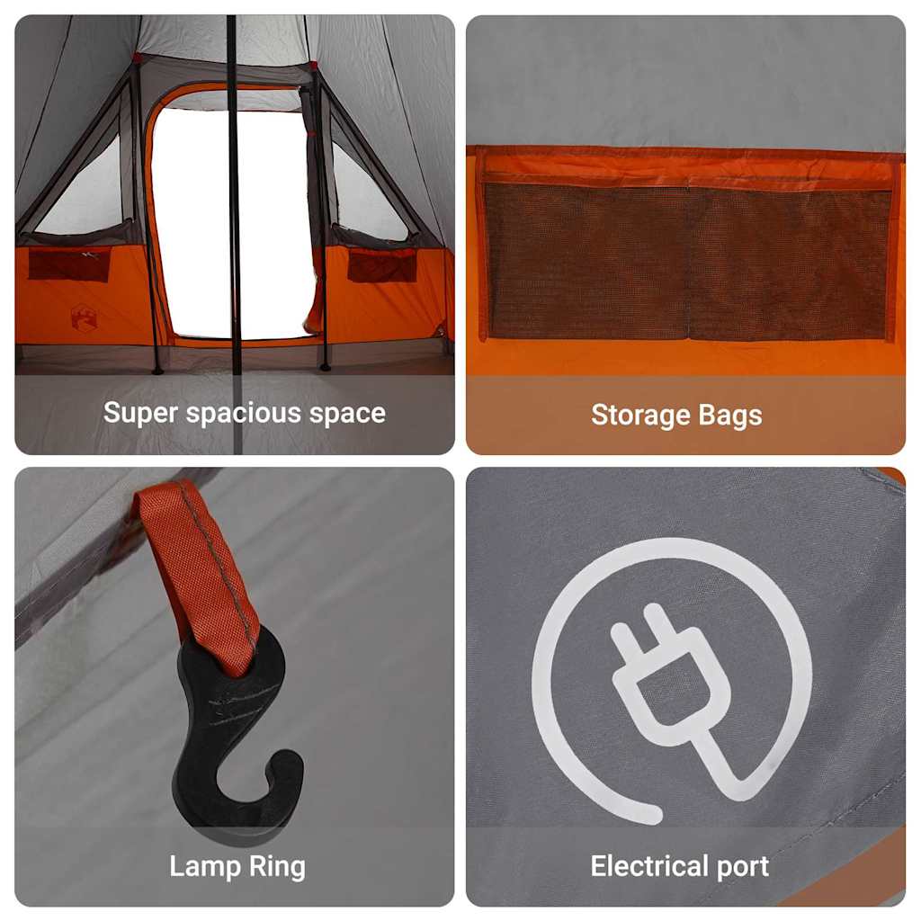 Tipi Tent with Roof Grey and Orange 358 x 296 x 258 cm Taffeta