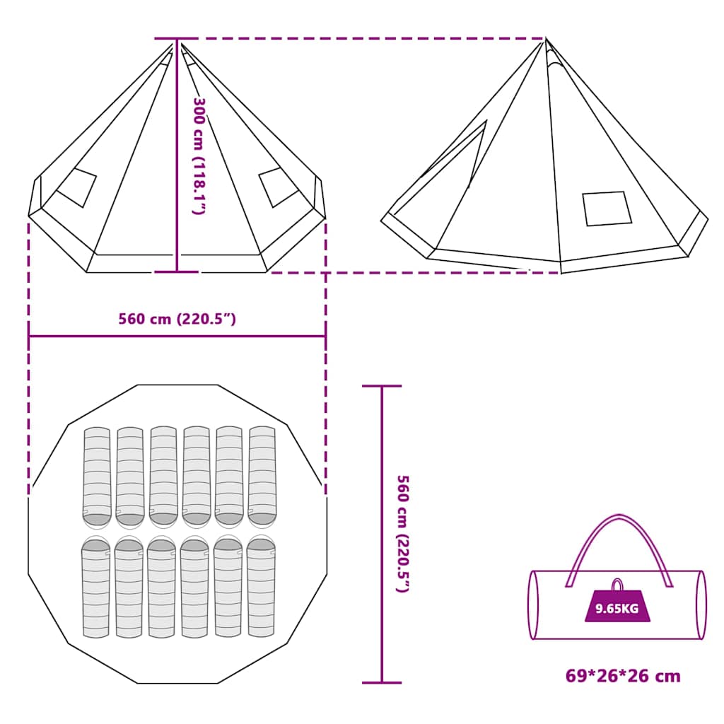 Tipi Tent with Roof Blue 560 x 560 x 300 cm Taffeta