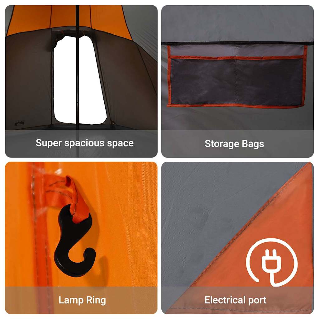 Tipi Tent with Roof Grey and Orange 510 x 690 x 330 cm Taffeta