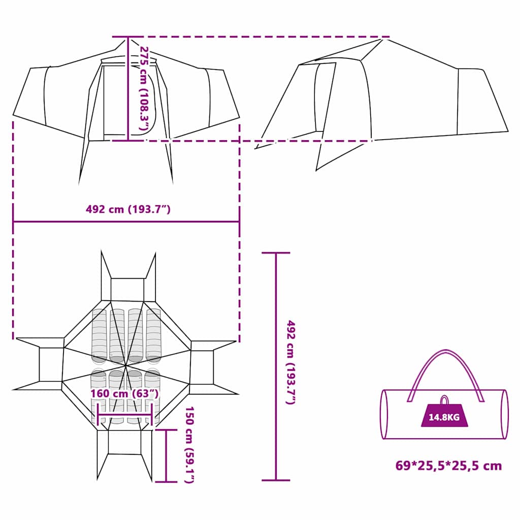 Tipi Tent with Roof Green 492 x 492 x 275 cm Taffeta