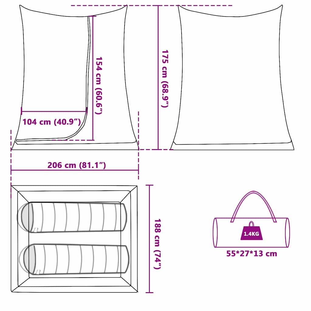 Inner Tent Black 206 x 188 x 175 cm Mesh