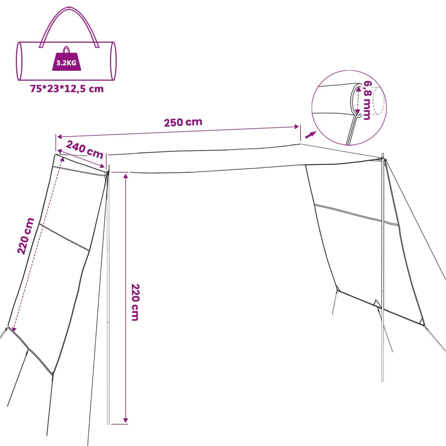 Water Resistant Tarp -Person 250 x 240 x 220 cm Waterproof